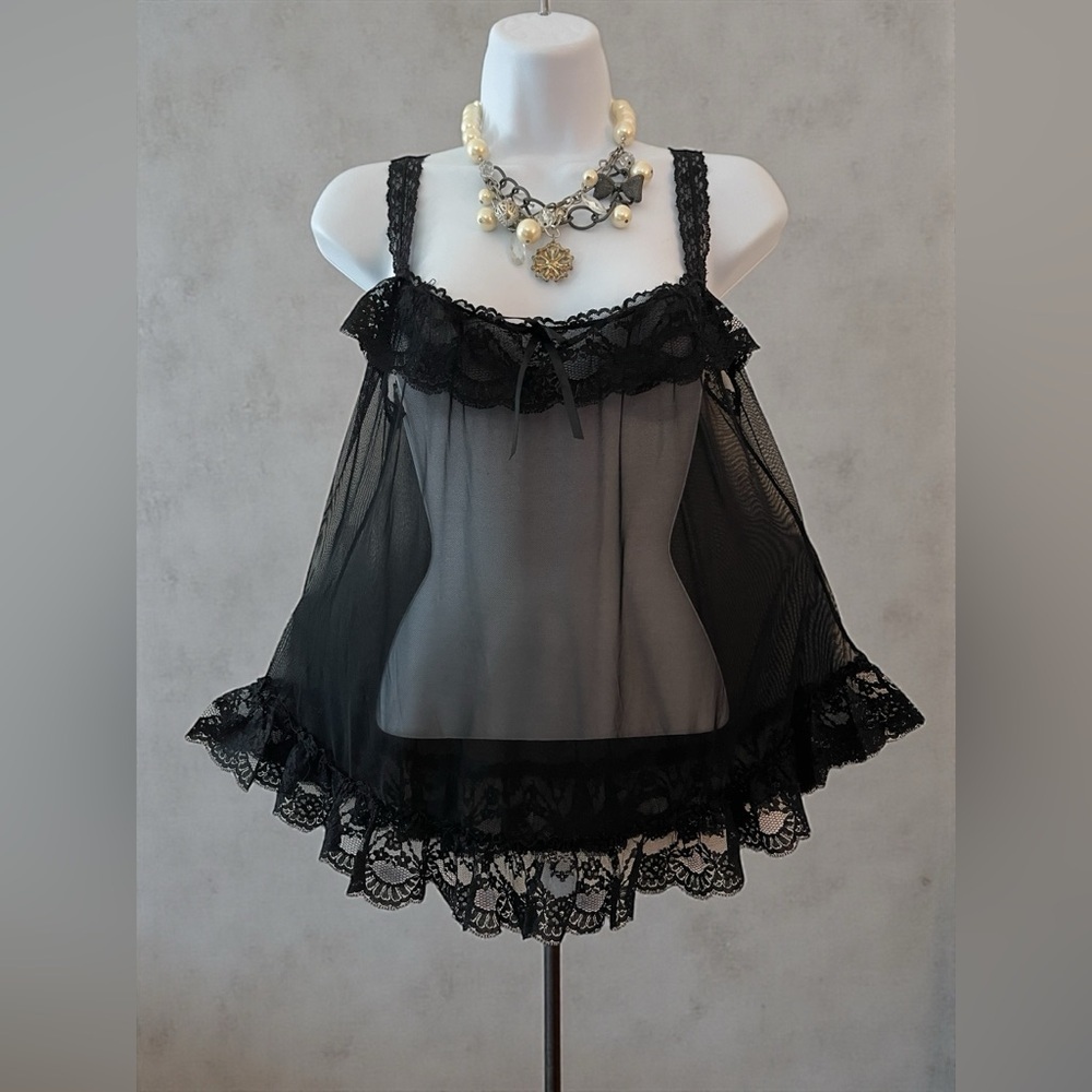 Victoria’s Secret Sexy Little Thing Babydoll Chemise M Black Lace Sheer Lingerie - Picture 4 of 4